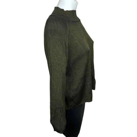 Bar III Womens Gold Metallic Ribbed Knit Mock Neck Long Sleeve Sweater Top Sz M - Picture 3 of 8